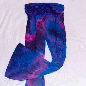 Tie Dye Cut Out Braided Flare Leggings
